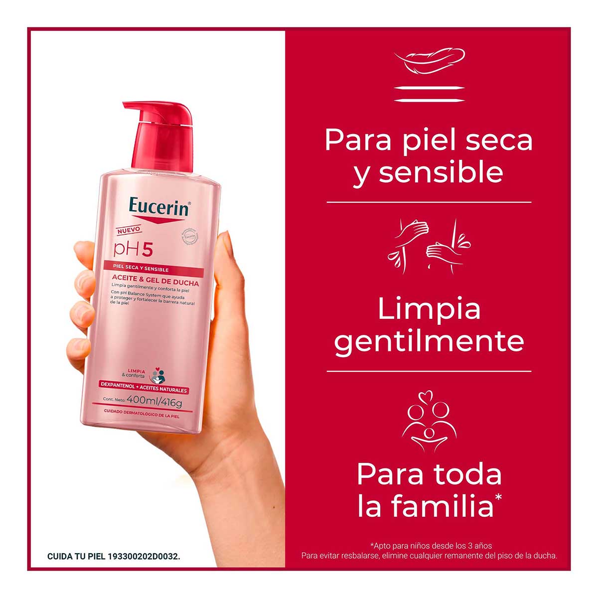 Eucerin PH5 Aceite-gel de ducha para piel seca y sensible 400ml.