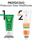 Vichy CAPITAL SOLEIL protector solar matificante 50ml + gel limpiador 50ml + cosmetiquera.