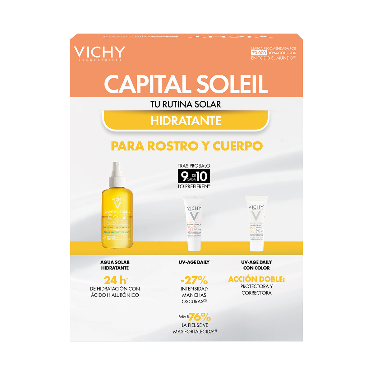 Kit Capital Soleil SPF50+ agua protector solar 200ml + Capital Soleil UV Age Daily 30ml + Capital Soleil UV Age Daily c/c 3ml.