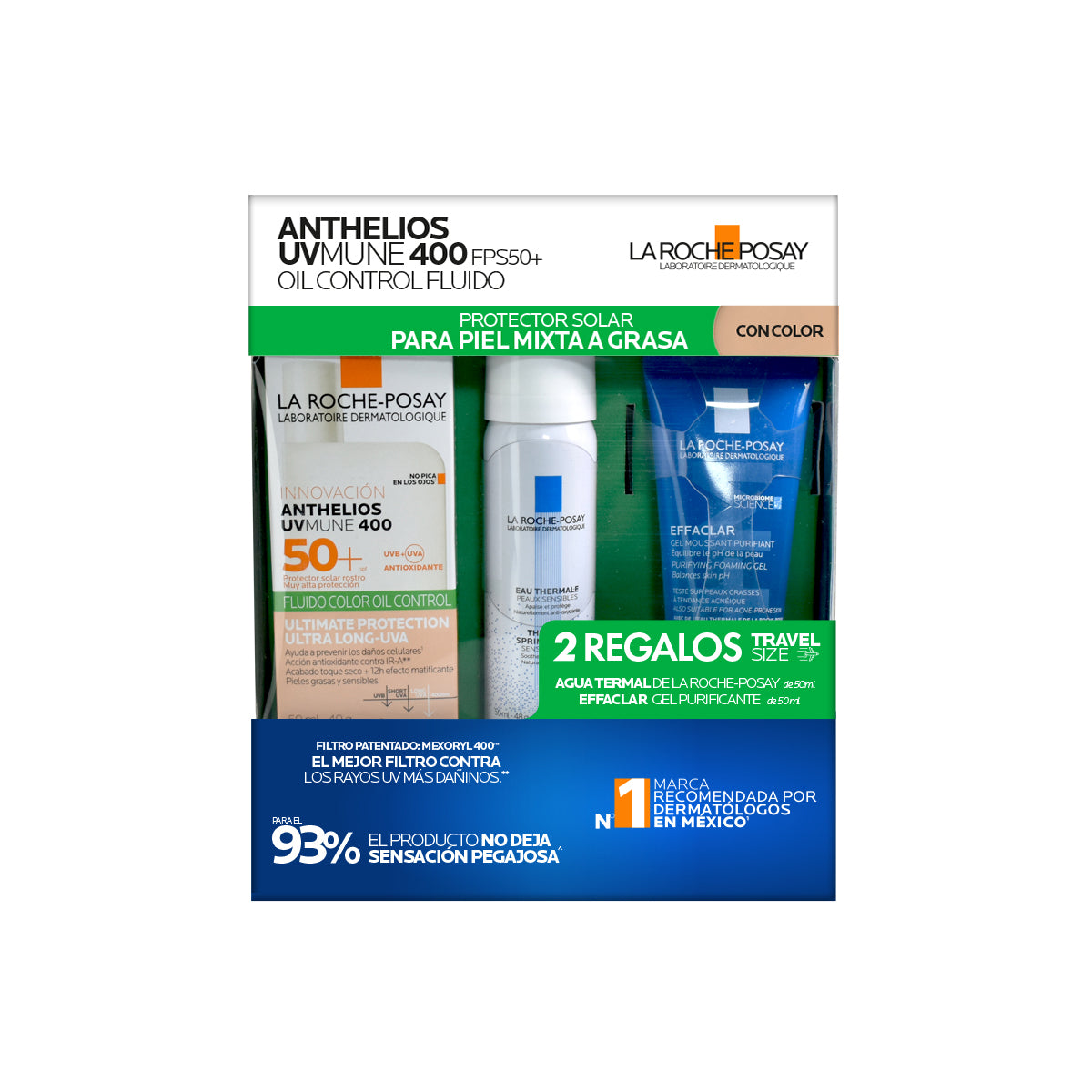 Kit-Anthelios UV Mune 400 c/c 50+ 50ml + Thermal spring water 50ml +Effaclar gel moussant 50ml.