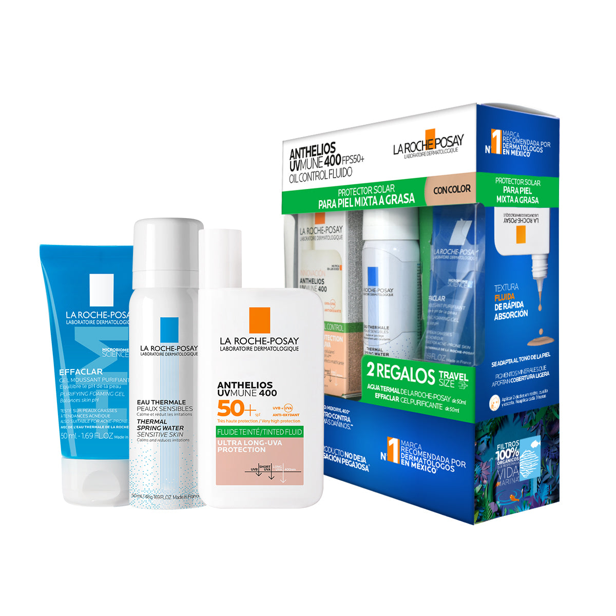 Kit-Anthelios UV Mune 400 c/c 50+ 50ml + Thermal spring water 50ml +Effaclar gel moussant 50ml.