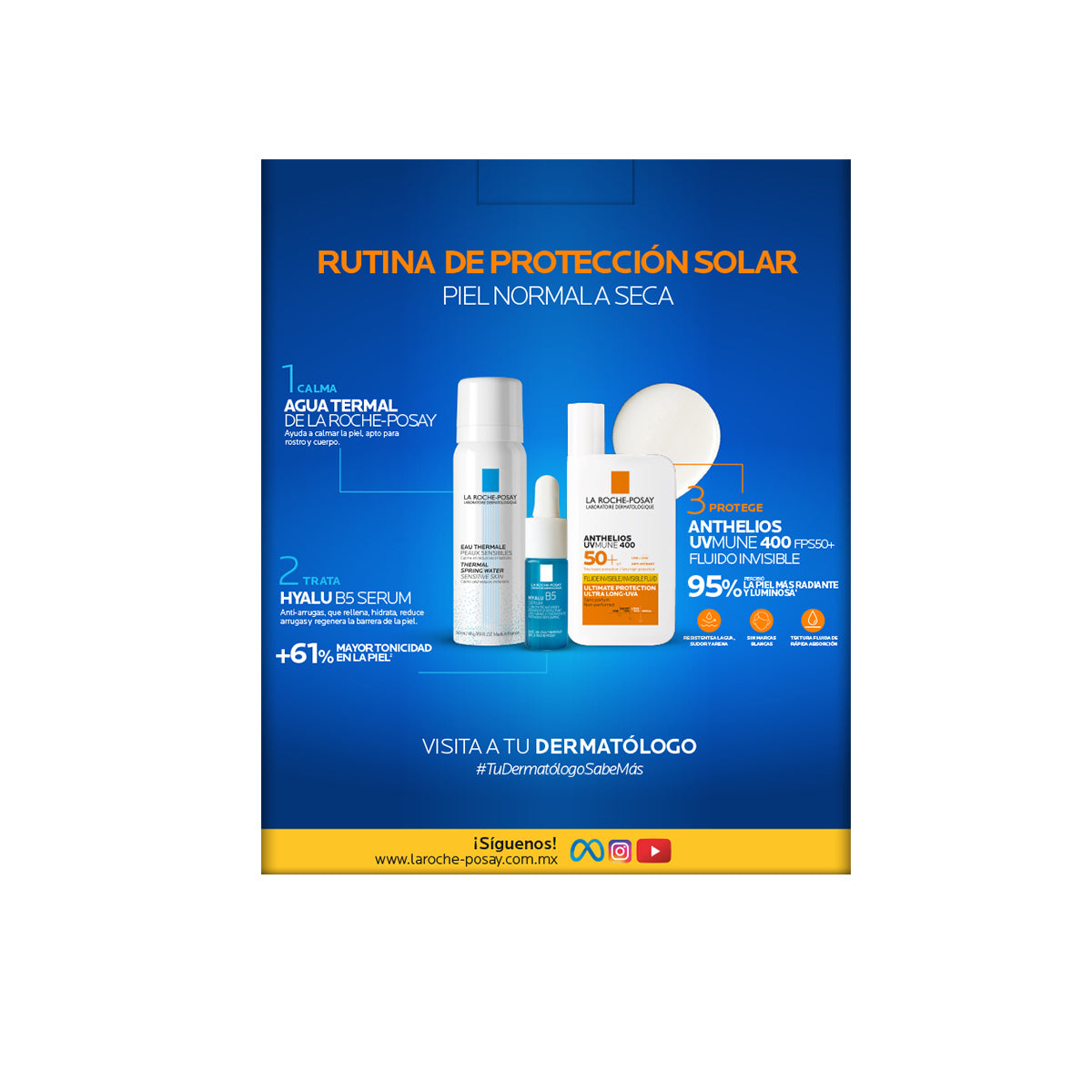 Kit-Anthelios UV Mune 400 50ml + Hyalu B5 Serum 10ml + Thermal spring water 50ml.