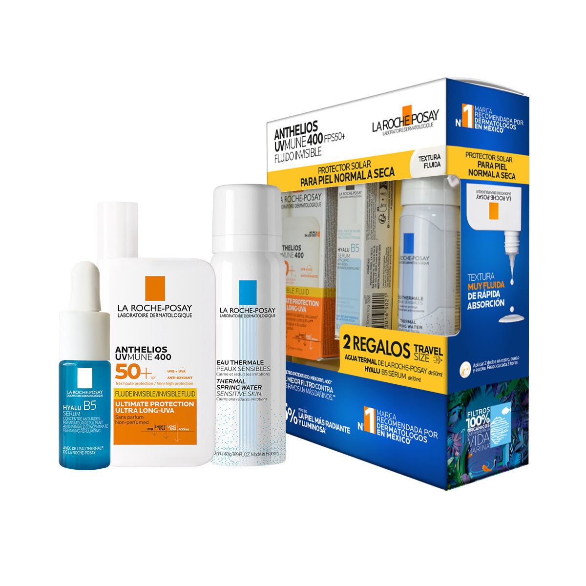 Kit-Anthelios UV Mune 400 50ml + Hyalu B5 Serum 10ml + Thermal spring water 50ml.