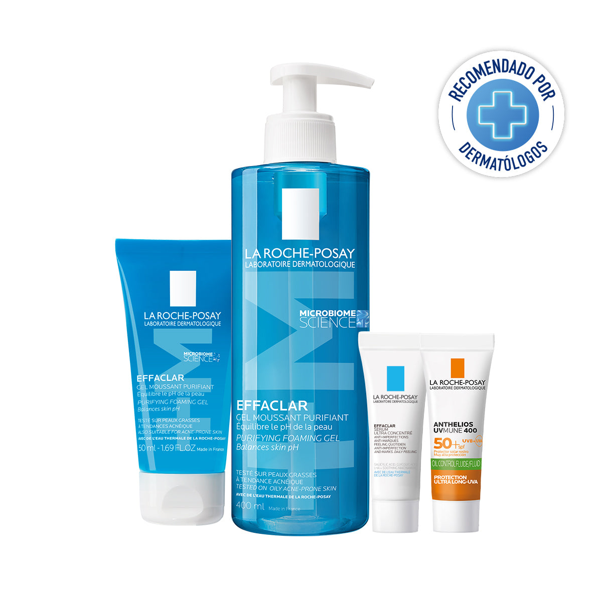 Kit-Effaclar gel limpiador 400ml + Effaclar gel moussant 50ml + Effaclar serum ultra concentrated 3ml + Anthelios UV mune 400 3ml.